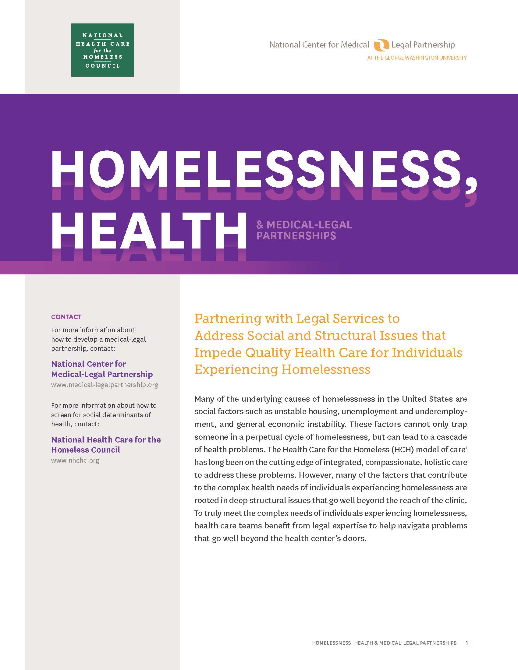 Fact Sheet: Homelessness, Health And Medical-legal Partnerships