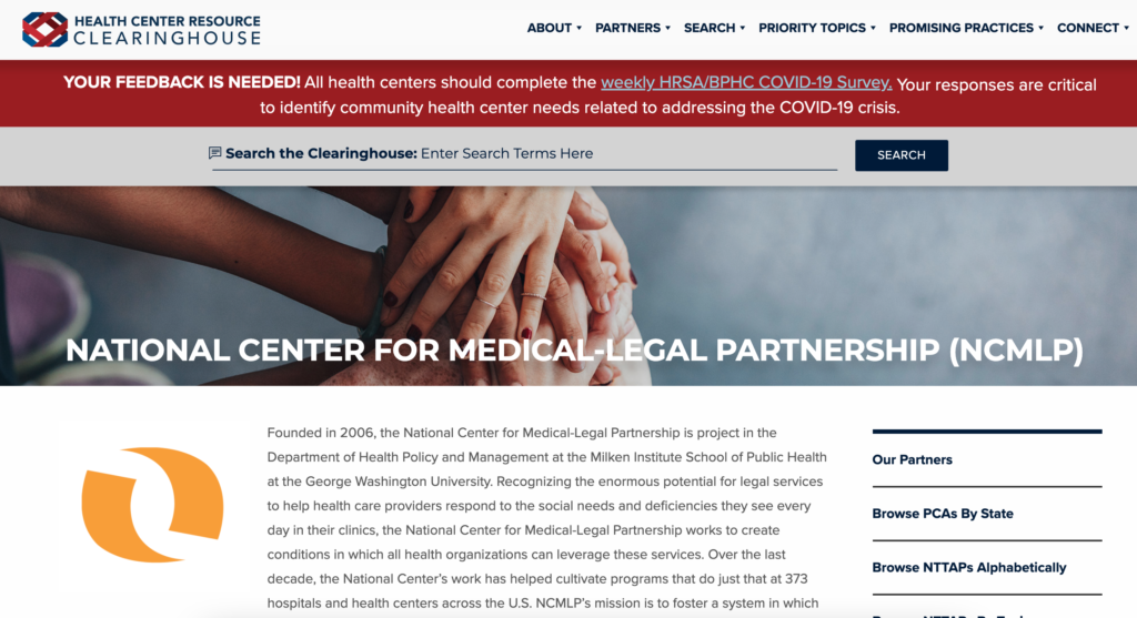 Find our resources in the Health Center Resource Clearinghouse MedicalLegal Partnership