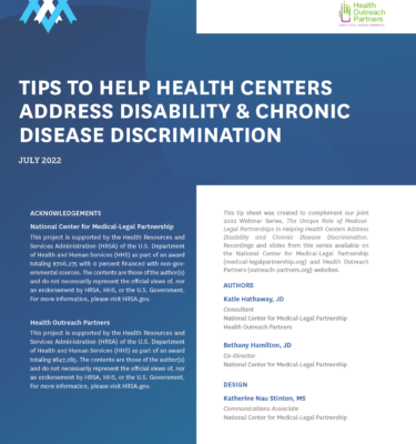 Tips to Help Health Centers Address Disability and Chronic Disease Discrimination Tip Sheet