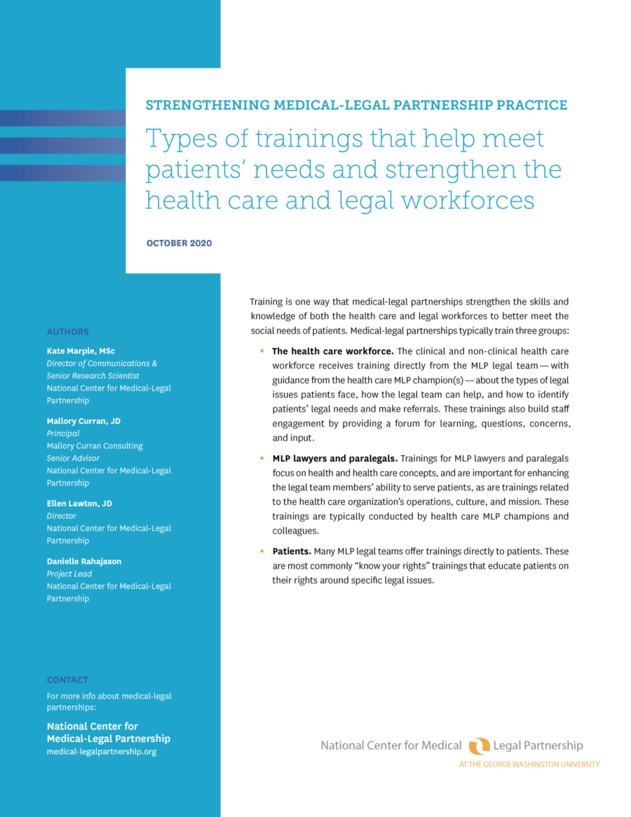 Tool: Types of trainings that help meet patients' needs and strengthen the health care and legal workforces