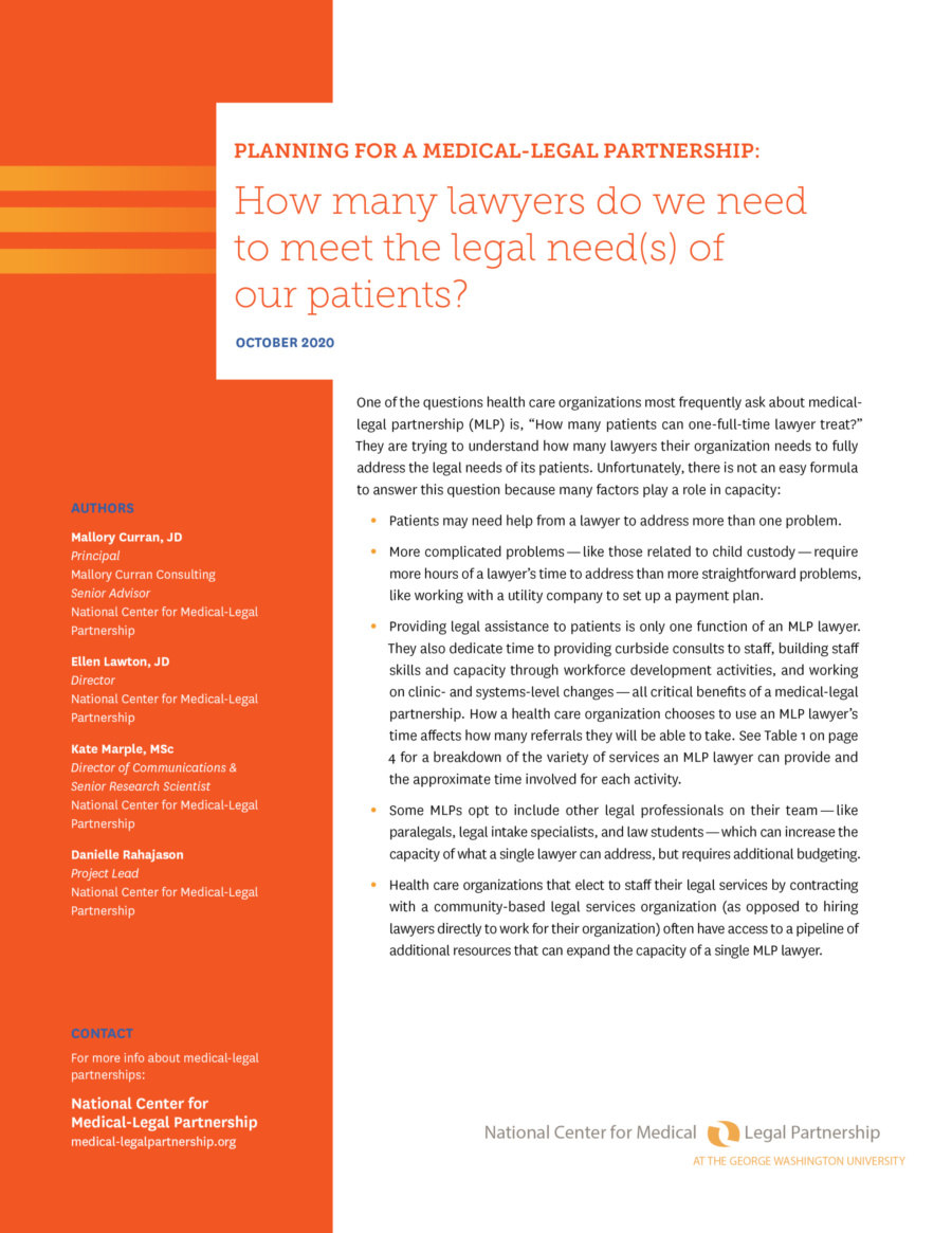 Planning tool: How many lawyers do we need to meet the legal need(s) of our patients?